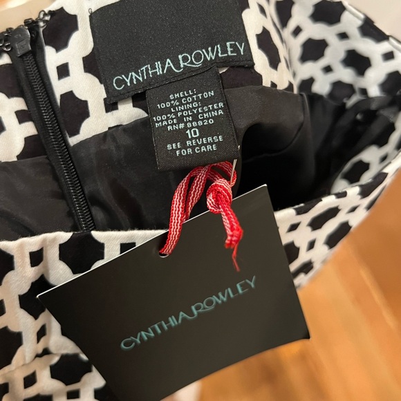 Cynthia Rowley Black White Geometric Print Cotton Pencil Skirt Size 10 - Picture 4 of 5
